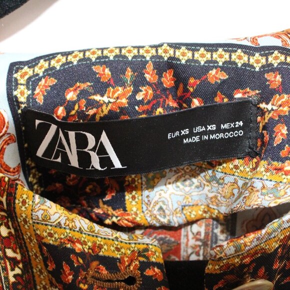 Zara Paisley Print Button Down Blouse with waist tie Size XS - Picture 2 of 3